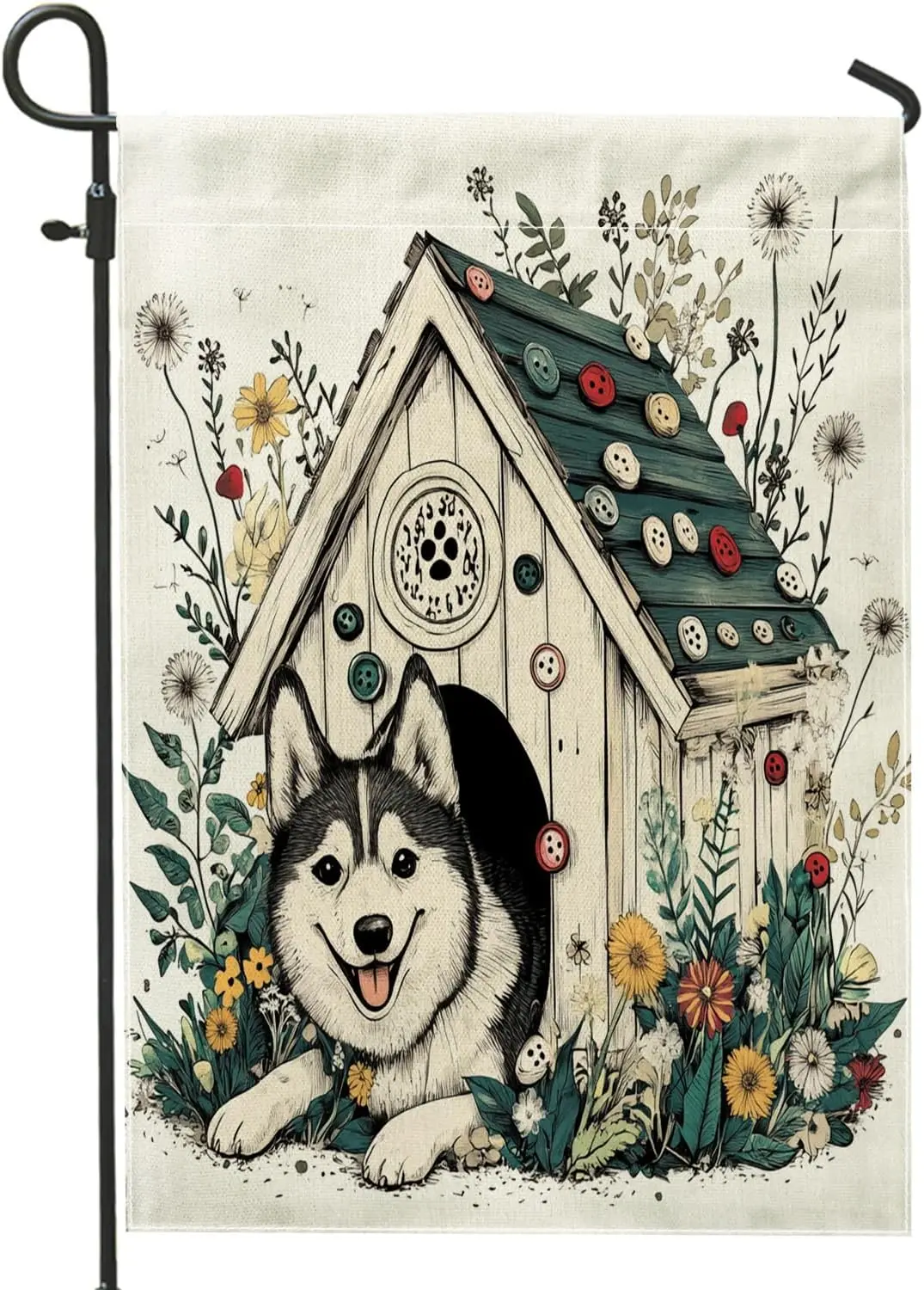 Spring Husky Dog Garden Flags 12”x18” Double Sided for Outside Decorative, Fun Flower Puppy Kennel FrontYard Canvas House Fl ZZM