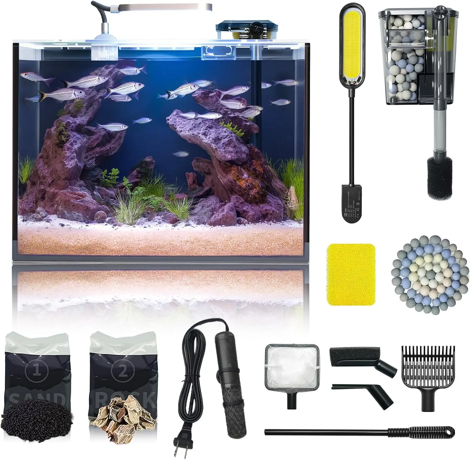 

Small Aquarium Glass Tank Kit Betta Heater Pump Filter Light Gravel Plants