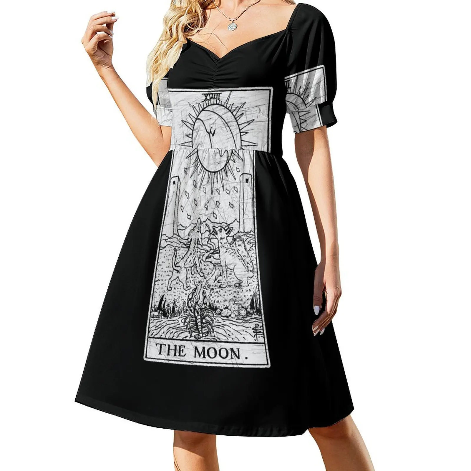 

The Moon Tarot Card - Major Arcana - fortune telling - occult Short-Sleeved Dress dress for women 2025