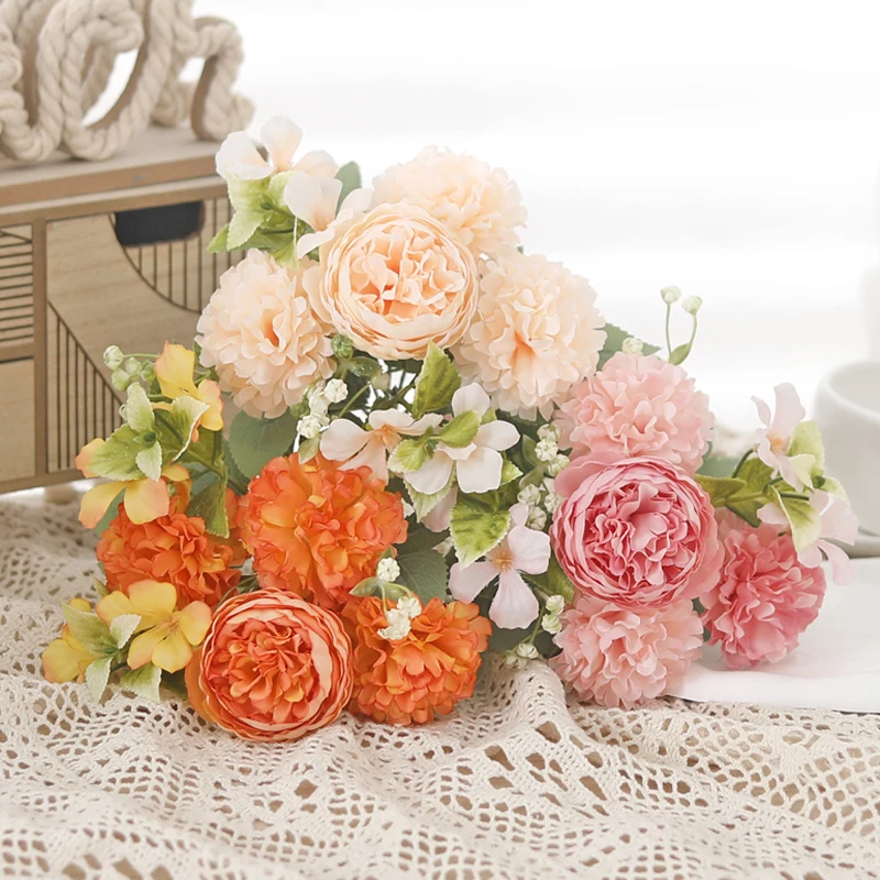 6 رؤساء الكلاسيكية الكوبية الفاوانيا زهرة اصطناعية محاكاة المنزل الزفاف باقة الزفاف وهمية عيد الميلاد هدية عيد الحب #2