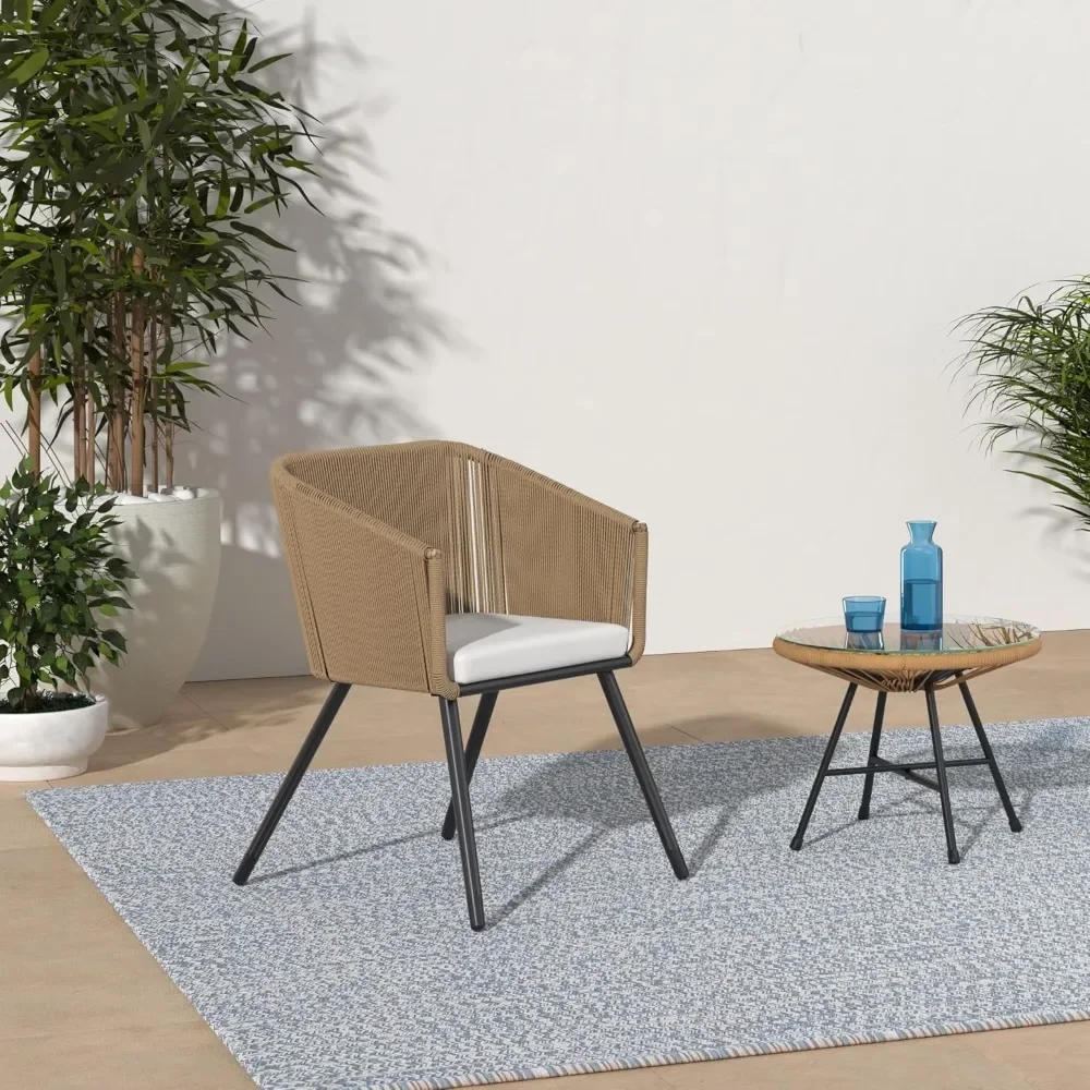 

Set of 2 Patio Dining Chairs, Outdoor Seating Set for Backyard, Poolside, Balcony, Indoor Use w/Woven Wicker Design