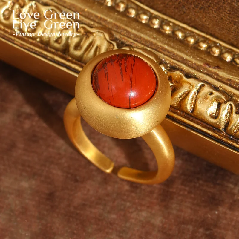 

Vintage Red Stone Round Gold Color Rings Adjustable Elegant Fashion For Women Accessories Luxury Jewelry Wedding Bridal 2025