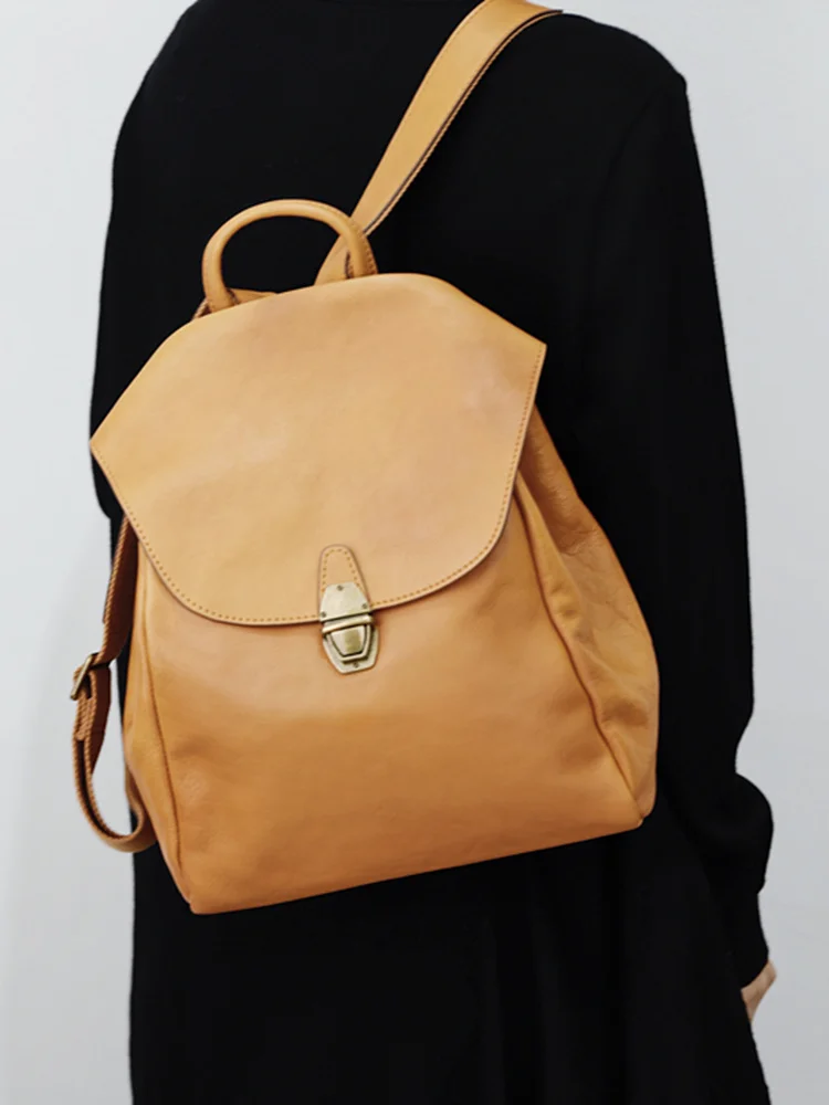 PNDME Simple vintage first layer cowhide ladies' backpacks outdoor travel designers handmade genuine leather women's schoolbag