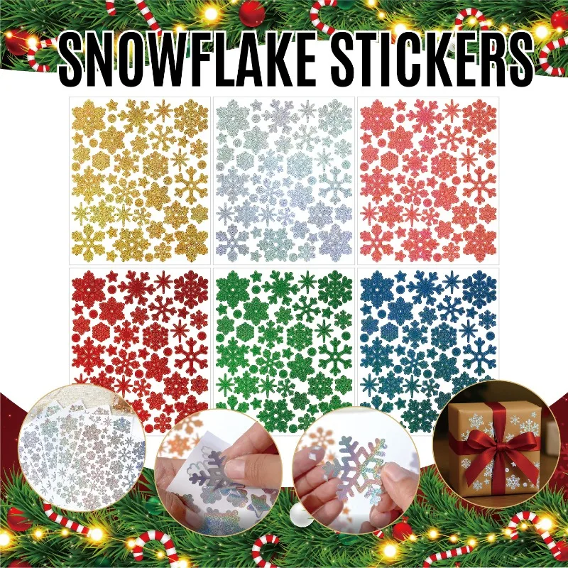 10pcs Christmas Winter Snowflake Stickers，Gold Silver Laser Snowflake Holiday Party Decoration Sticker，Gift Greeting Card