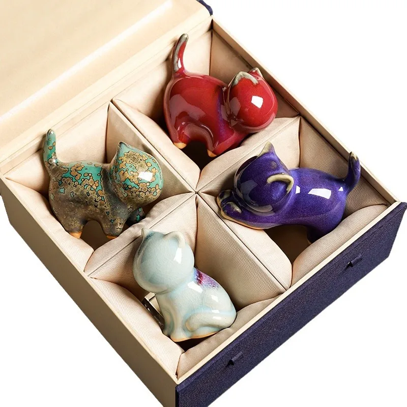Creative cute ceramic kitten ornament desktop living room coffee table ornament fish tank potted plant landscaping tea pet