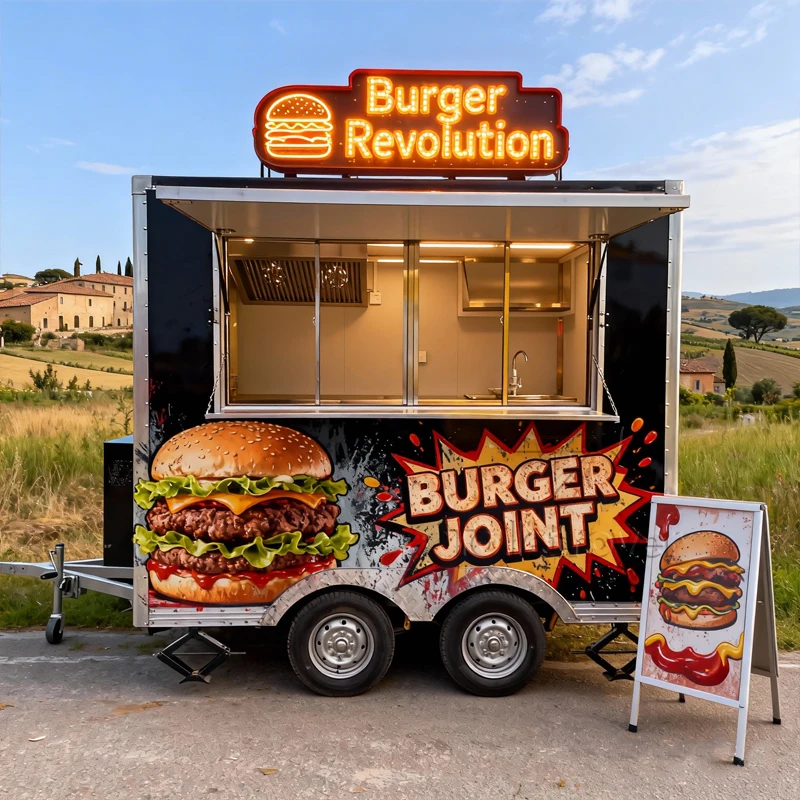 

Fancy Commercial Food Truck Trailer Ice Cream Food Truck Outdoor Street Mobile Food Trailer with Umbrella
