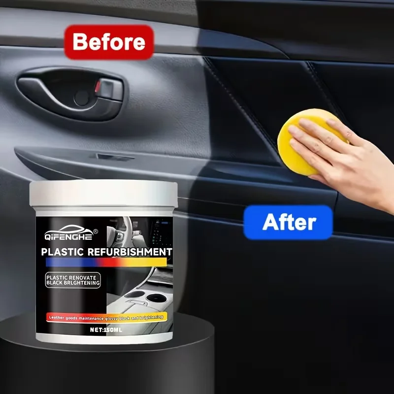 Car Interior Plastic & Leather Restorer, 150ml Black Brightening Renovator, Protect & Refurbish Faded Surfaces