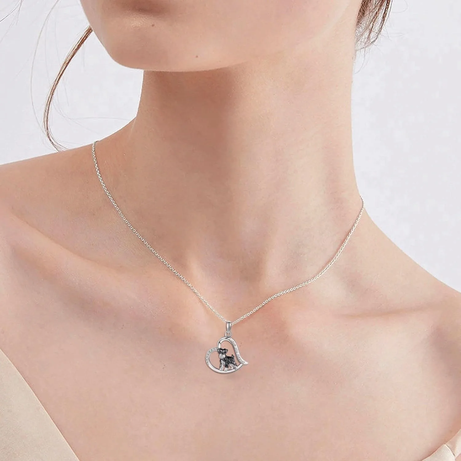 1Pc Exquisite Heart Shaped Schnauzer Necklace for Women Fashion Pet Dog Jewelry Accessories Perfect Holiday Gift for Dog Lovers
