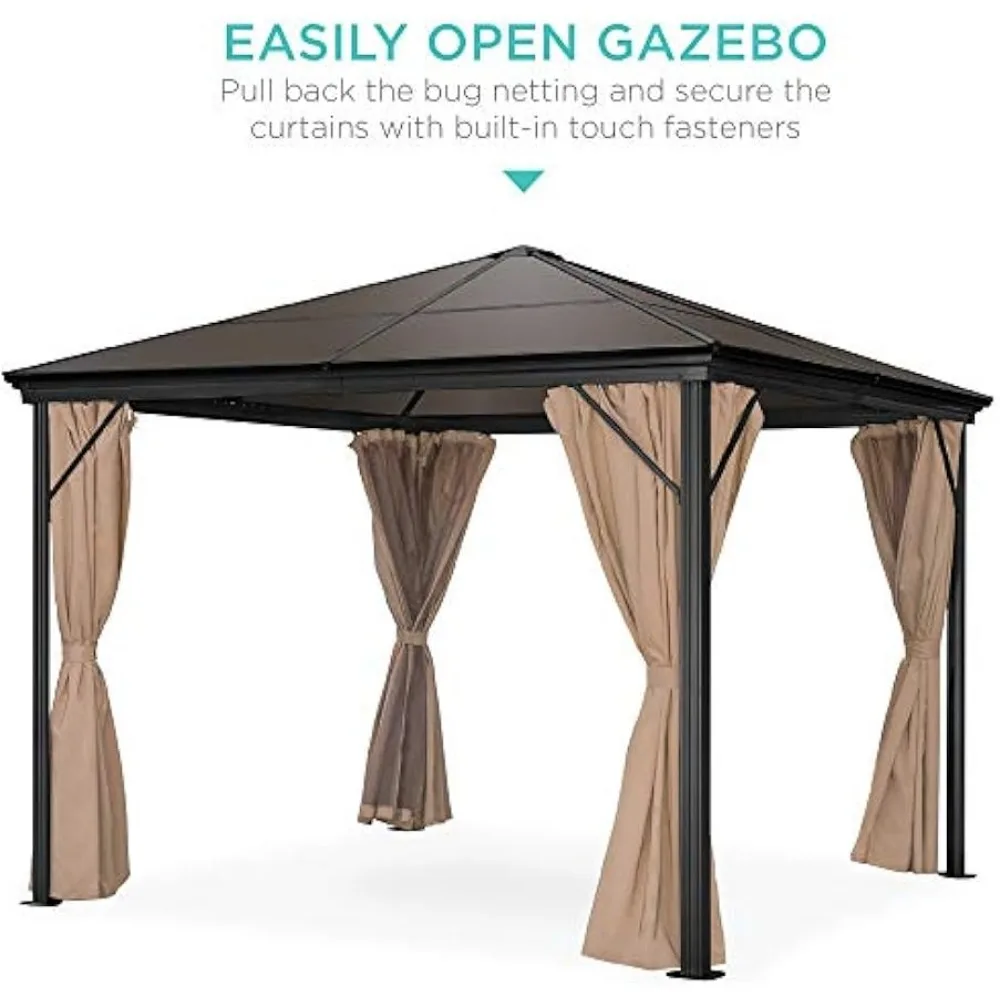 Hardtop Gazebo,Outdoor Aluminum Canopy for Backyard,Patio,Garden W/ SideCurtains, Mosquito NettingZippered Door,outdoor Decor