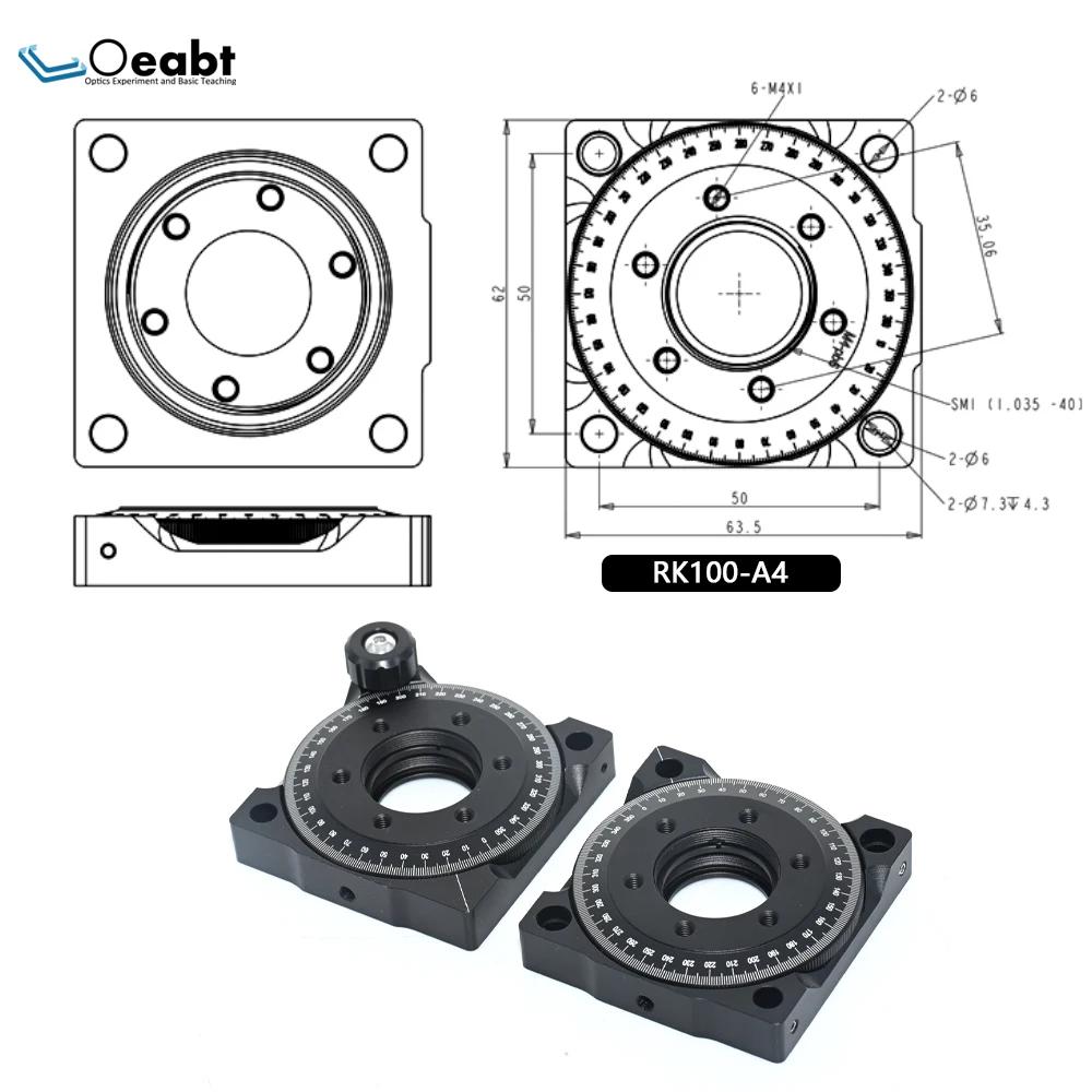 RK100-A Rotation Mount 360 Degree Indexing Table Optical Adjustment Mirror Frame Fixed Wave Plate Polarizer Compatible SM1