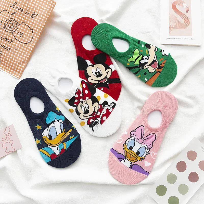 Disney-calcetines tobilleros de algodón con dibujos animados para mujer, calcetín invisible de Mickey Mouse, Pato Donald, 1 par