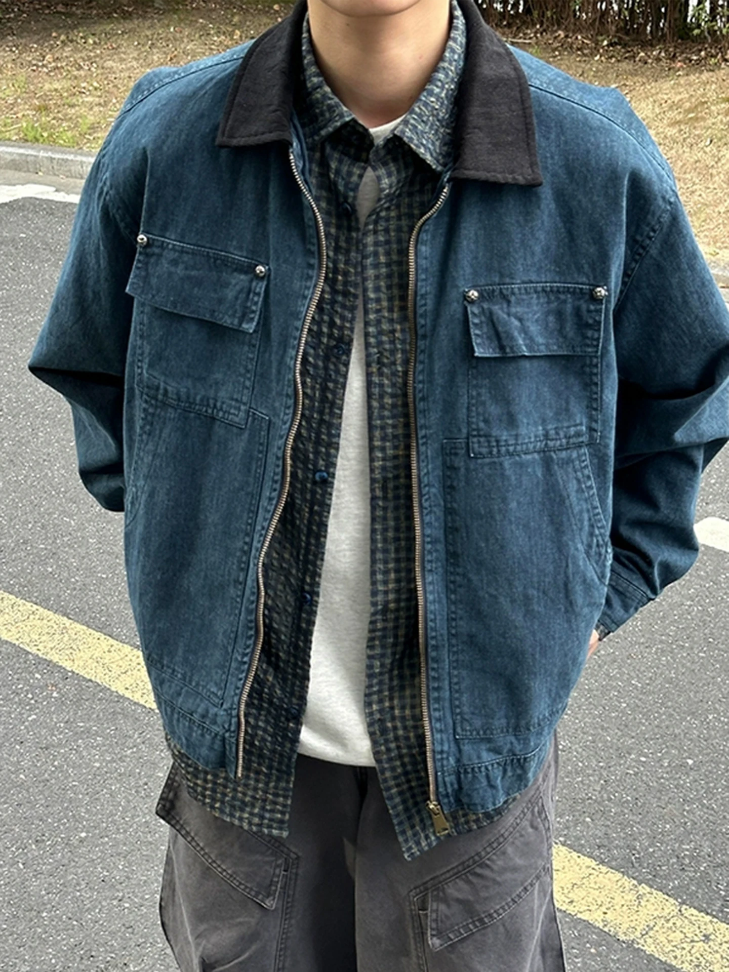 

Ретро-винтажная мужская куртка из канваса и денима, осенне-зимняя, в стиле рабочей одежды Детройт, свободного кроя, молодежная, 100% хлопок