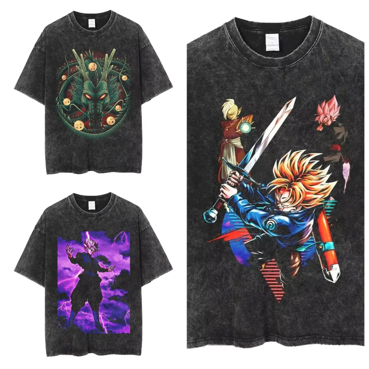 

BANDAI Streetwear Men's T-Shirt Dragon Ball Anime Graphic T Shirt Harajuku Cotton 2025 Men Summer Black Washed Tshirt Loose