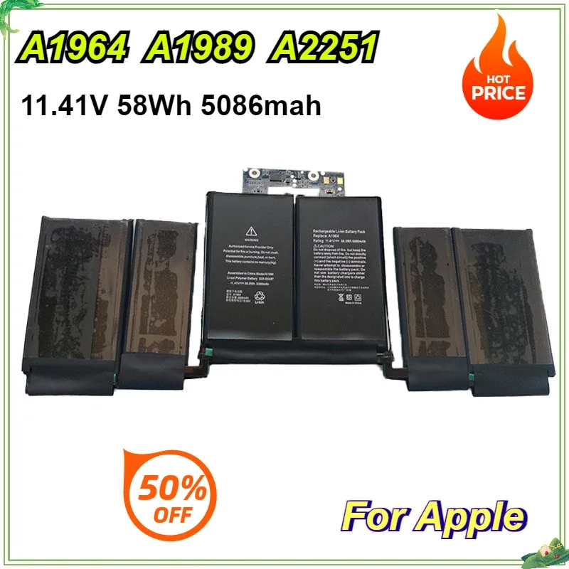 

A1964 100% New Laptop Battery for Apple Macbook Pro 2018-2019 13'' EMC3214 A1989 A2251 11.41V 58Wh/5086mah