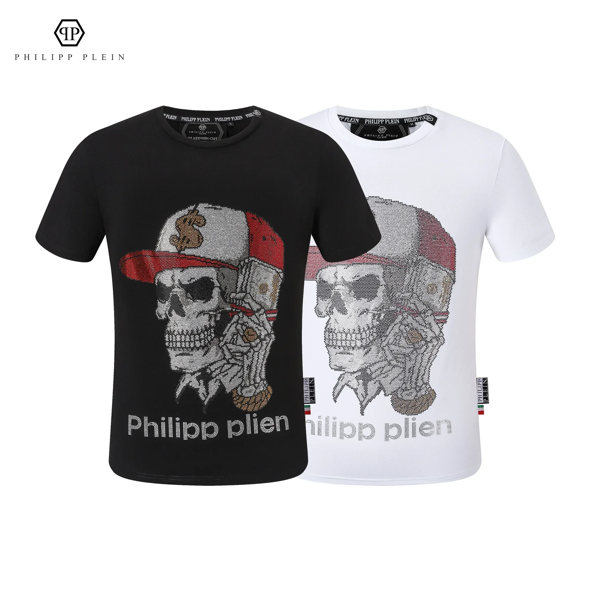 Philipp Plein Sports luxury men's and women's crew neck shirt Classic Diamond collection Fashion cotton short sleeve top