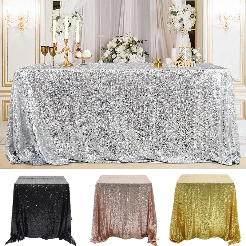 Sequin Table Cloth Rectangular Glitter Tablecloth Rose Gold Silver Tablecloth for Wedding Birthday Party Event Banquet Decor