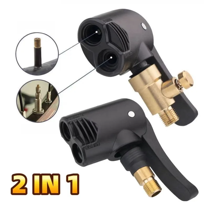 2-In-1 Bicycle Pump Nozzle Hose Adapter Inflatable Pump Motorbike Air Chuck Inflator Valve Connector Adapter Auto Accessories