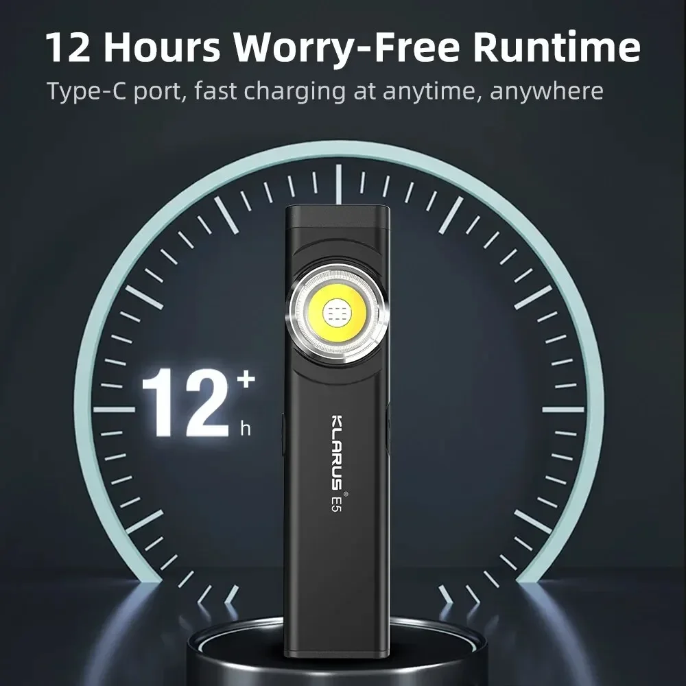 Klarus E5 EDC Rechargeable LED Flashlight USB Charging Lantern with Built-in Li-ion Battery 470LM IPX4 Water-Resistant Torch