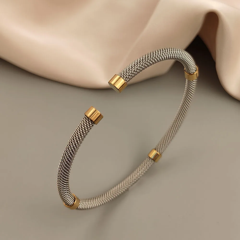 New steel wire braided mesh gold plated bracelet, high quality waterproof silver bracelet for women, wedding jewelry