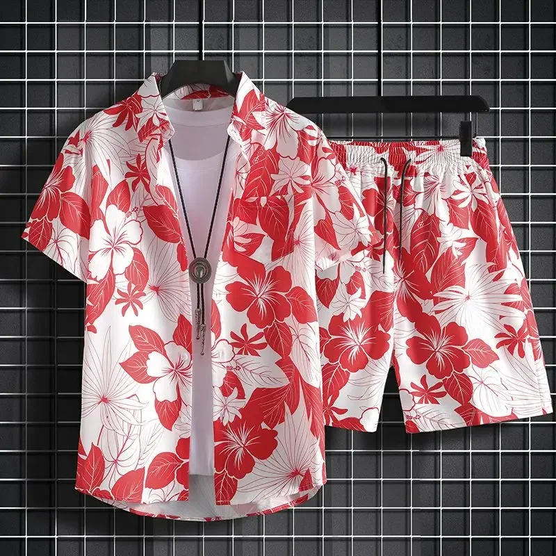 

Oversized Shirts Shorts Suits for Men Beach Korean Two Piece Set Outfit Kpop Stylish Fashion 2025 Tee Outdoor Loose Man Sets