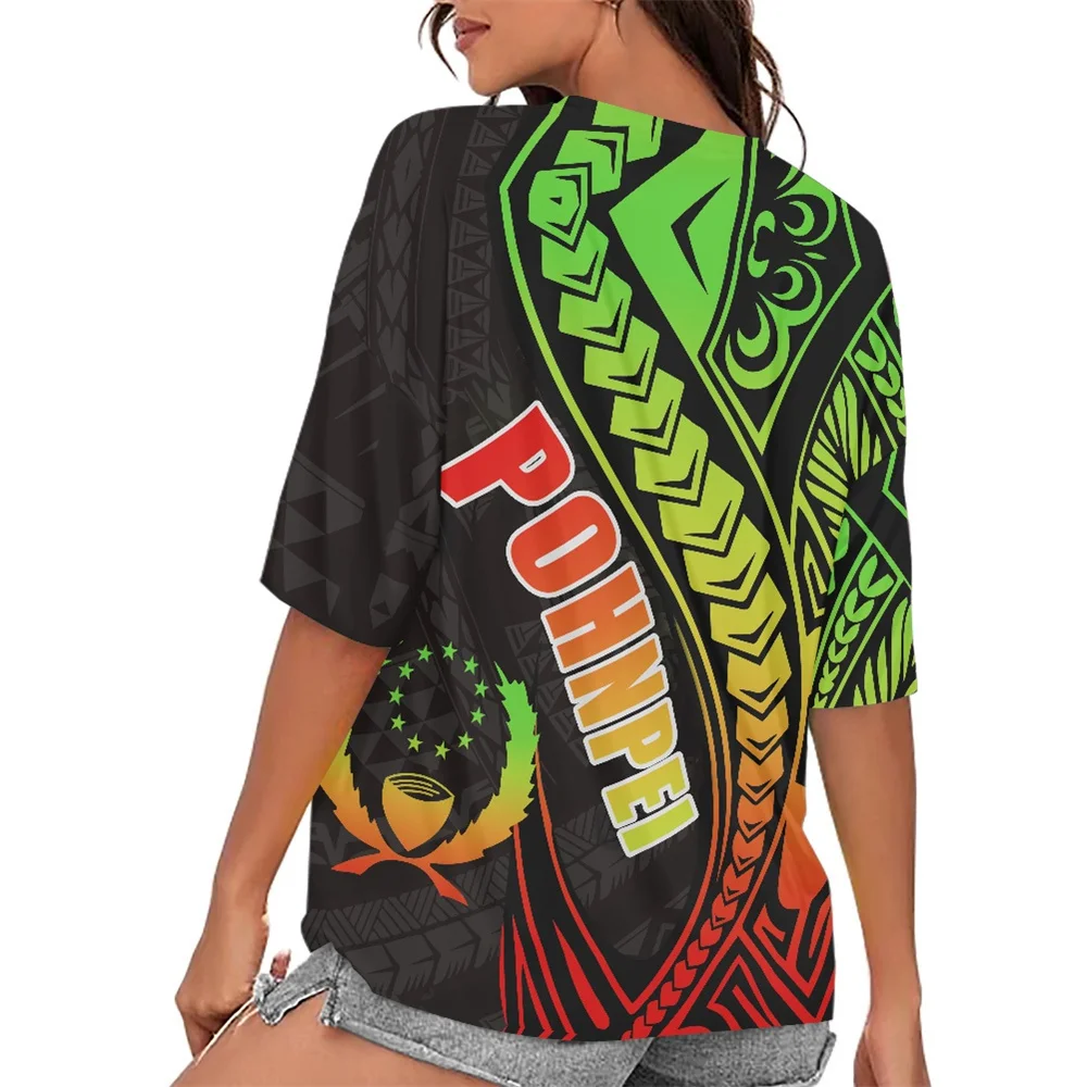 Drop Shipping Summer Loose Oversize T-shirt Casual V-neck Tunic Blouse Polynesian Tribal Samoa Pohnpei Islands Print Men T-Shirt