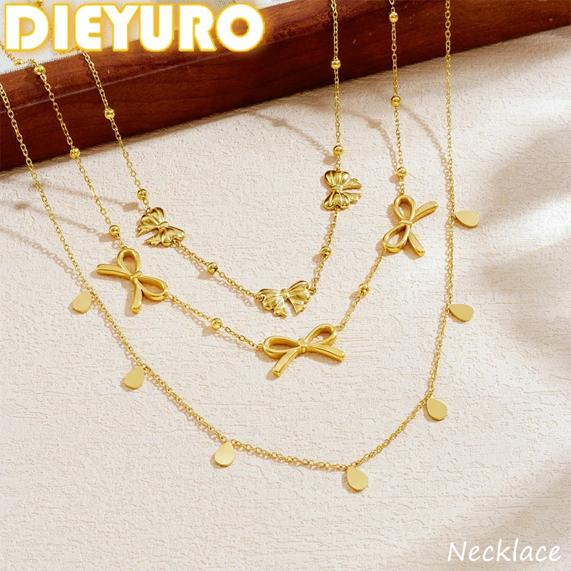 Edelstahl Goldene Schlichte Schleifenknoten Wassertropfen Anhänger Halskette Damen Neue Klassische Mode Halskette Schmuck