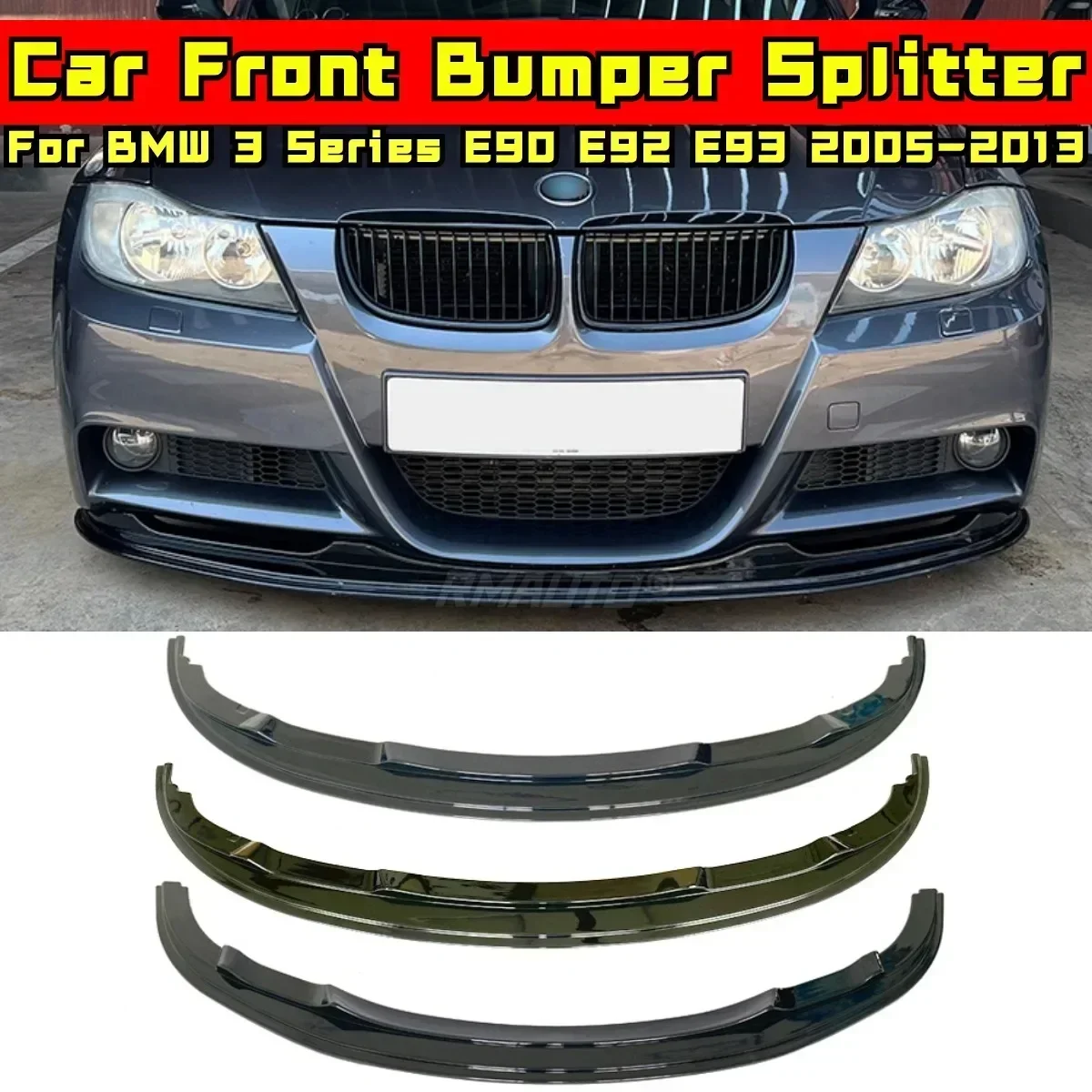 For BMW 3 Series E90 E92 E93 2005-2013 Body Kit Bumper Cover Glossy Black Sport Style Front Bumper Splitter Car Accessories