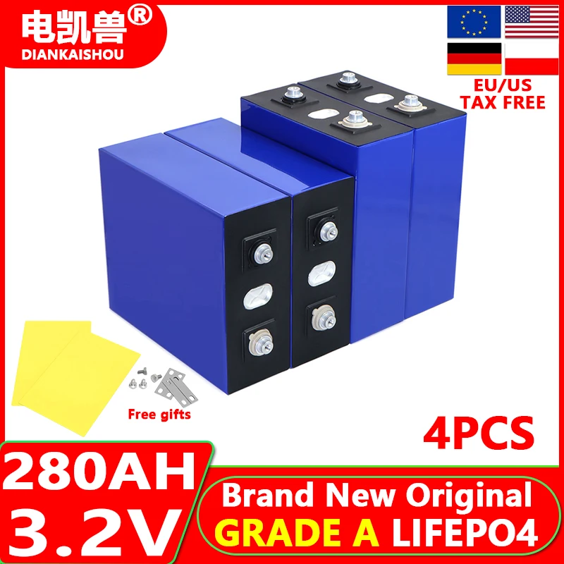 4pcs new 3.2V 302Ah 280Ah 250AH 230Ah 202Ah 150Ah 135Ah 105Ah 32Ah LiFePO4 cell Grade A DIY 12V 24V 48V rechargeable battery