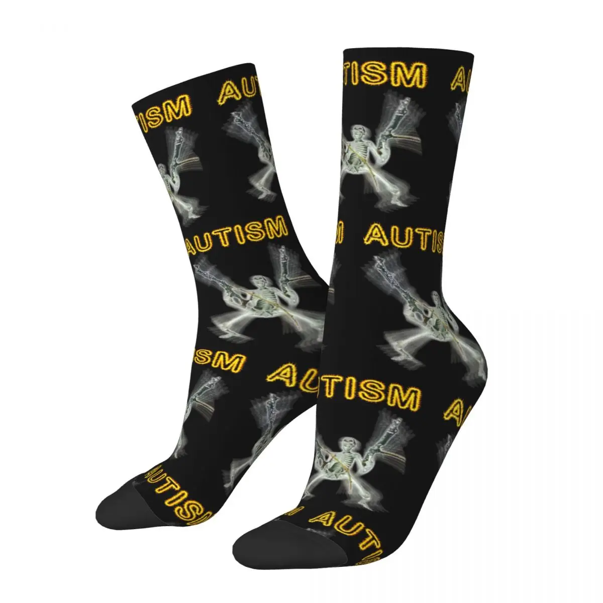 Fashion Autism Skeleton Meme Funny Basketball Socks Polyester Crew Socks for Unisex Sweat Absorbing