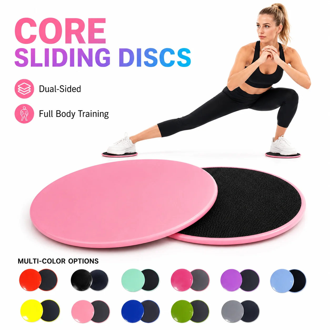 Lot de 2 disques de glisse pour yoga, glisseurs de fitness double face, plaques d'entraînement en PP pour la maison, la salle de sport, les exercices au sol et la stabilité