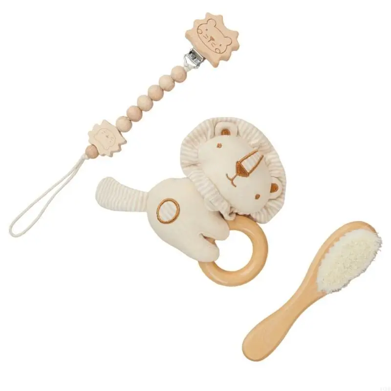 Baby Soothing Bracelet and Dummy Clip & Brush Pacifier Chain Holder Teether Brush for Infant Toddlers Teether Toy