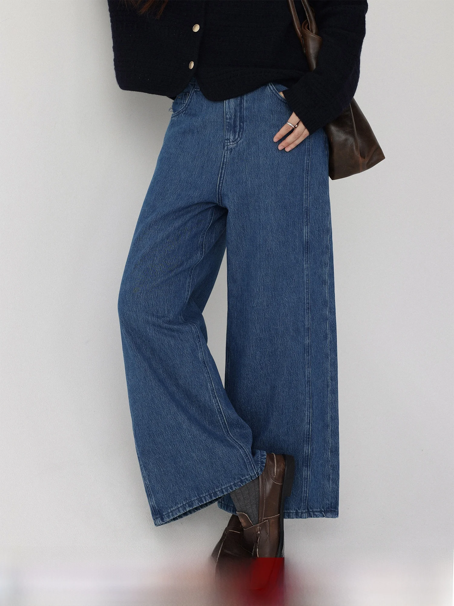 

LowCalorie High Waist Wide Leg Straight Casual Jeans Waed Blue LowCalorie Coast Soliloquy Nine Point Loose Fit Denim Pants
