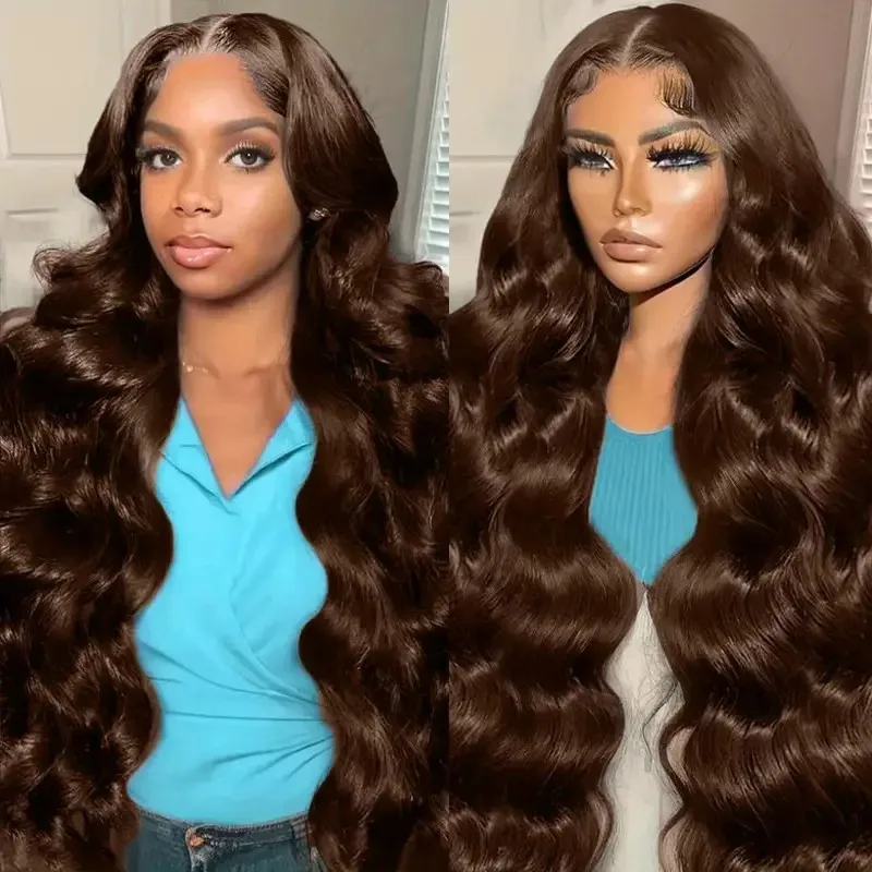 

Chocolate Brown Lace Front Wig Transparent HD 13x4 Lace Frontal Wig 100% Colored Body Wave Human Hair Wigs4 Pre-plucked
