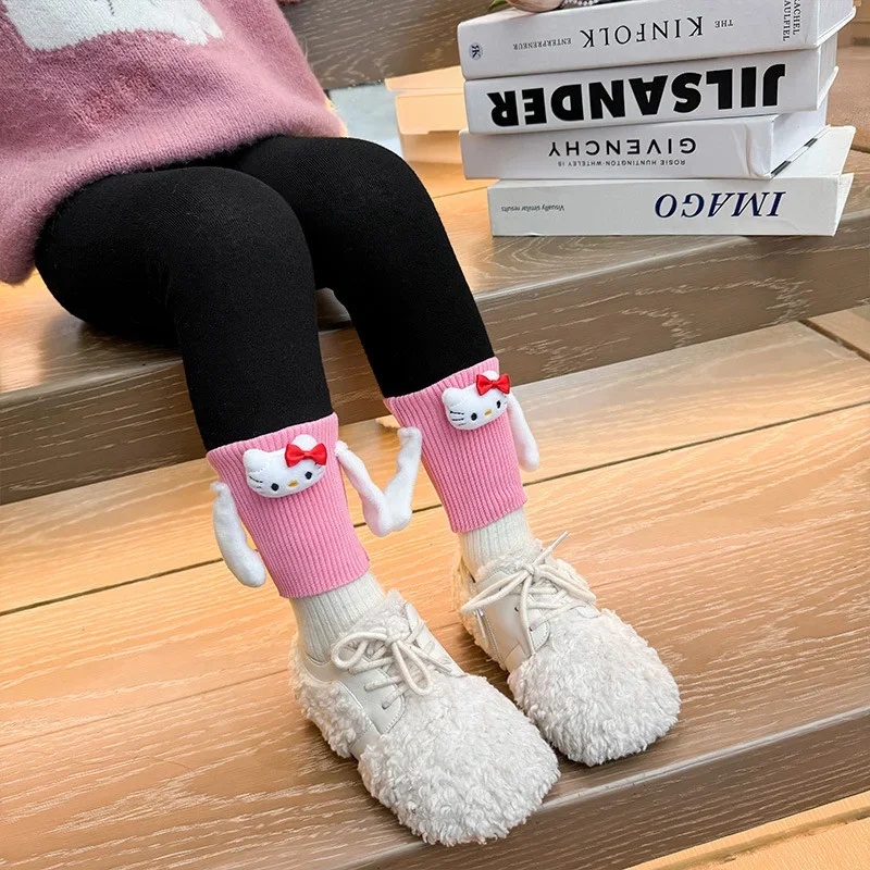 Sanrio autumn and winter Hello Kitty cute children's warm leggings cartoon cold-proof velvet thickened small foot elastic pants