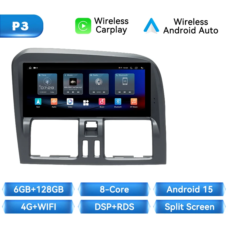 Android 15 Autoradio Voor Volvo XC60 2008-2017 HD Touchscreen GPS Navigatie Draadloze Carplay Multimedia Speler Plug & Play