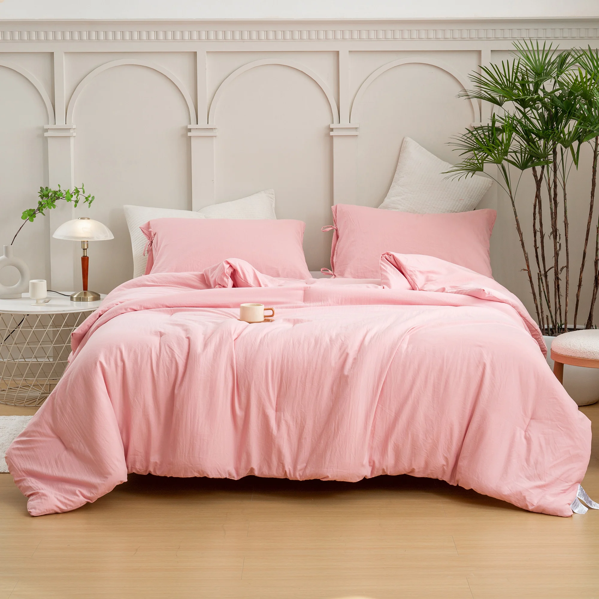 

Light Pink Twin Comforter Set for College Girls Ultra-Soft Lightweight Washed Cotton Bedding Comforter Sets All Season Use