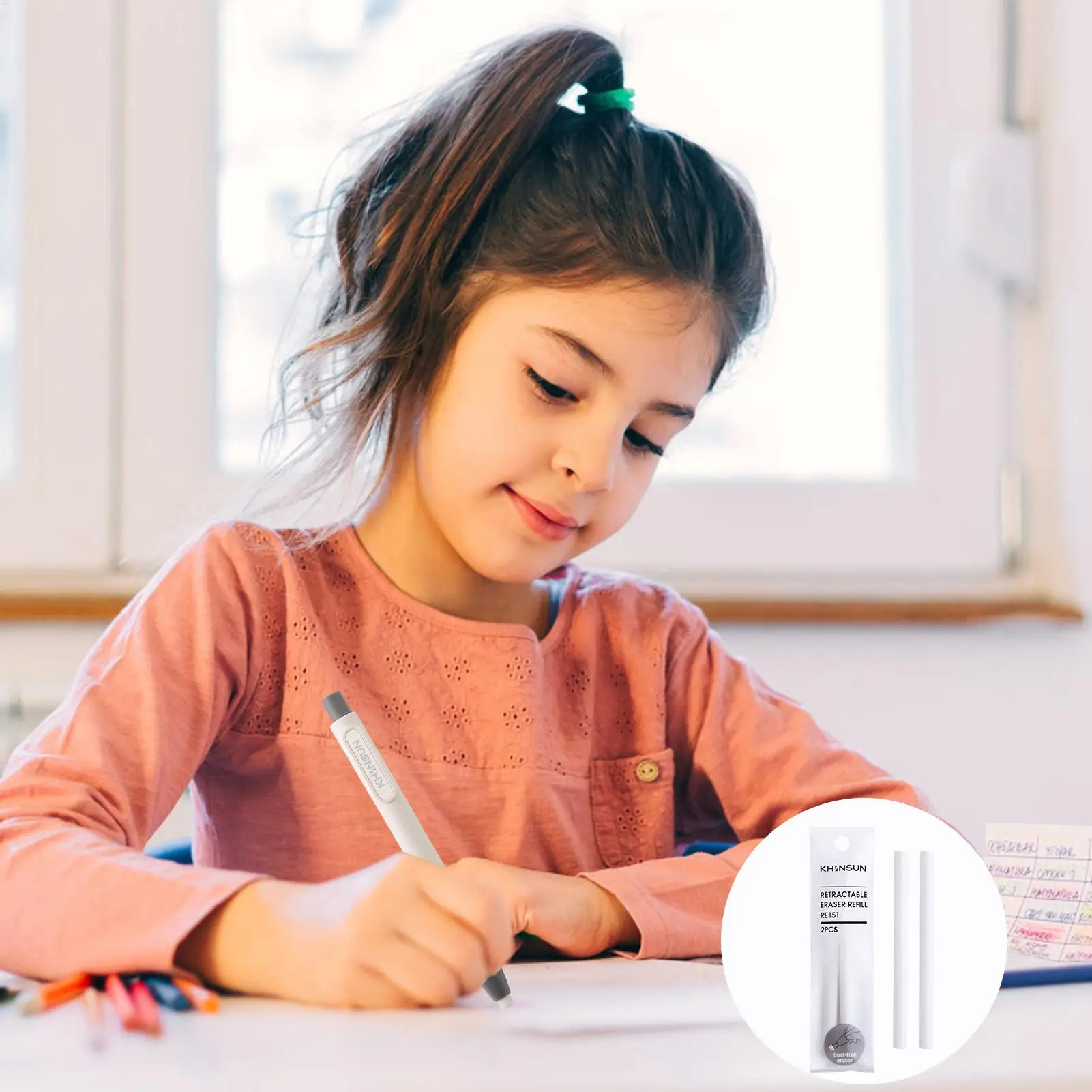 Prensa retráctil lápiz borrador corrección suministros pluma estilo lápiz goma escritura útiles escolares papelería