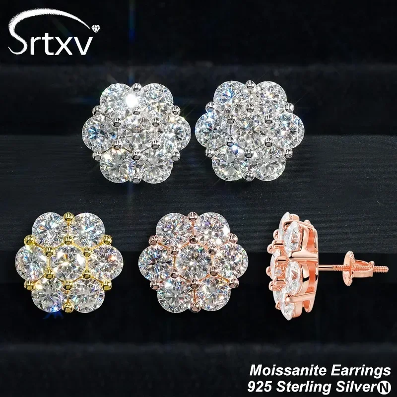 7cttw Full Moissanite Earrings 925 Sterling Silver Flower Shape Diamond D Color VVS1 Ear Studs Wedding Jewelry Gifts Certificate