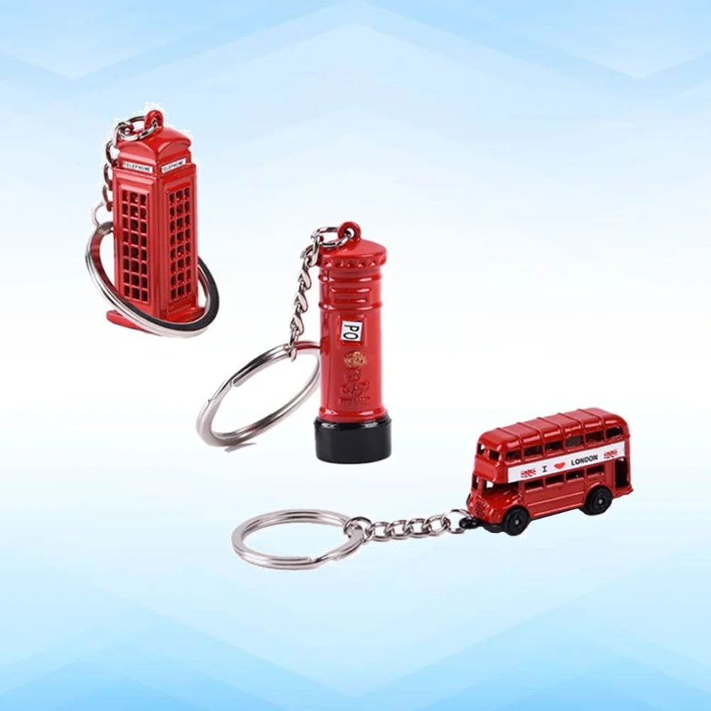 3PCS/Set British Tourist Souvenir Keychain Telephone Booth Mail Box Double-decker Bus souvenirs keychain