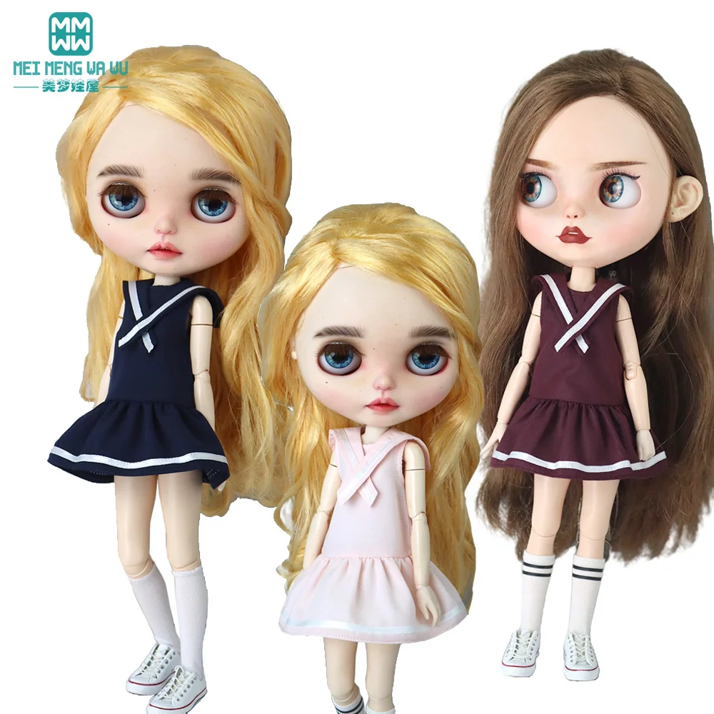 

Clothes for doll Fashion Sailor Suit White Pink Royal Blue Blue for Blyth Azone OB22 OB24 doll accessories gift