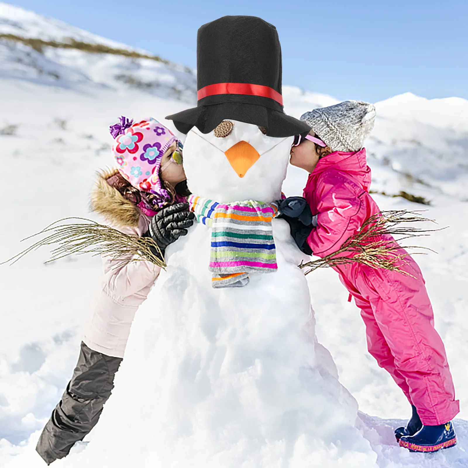 Christmas Winter Frosty Costume Snowman Topper Hat Cosplay and Nose Felt Hats Black Cap Child