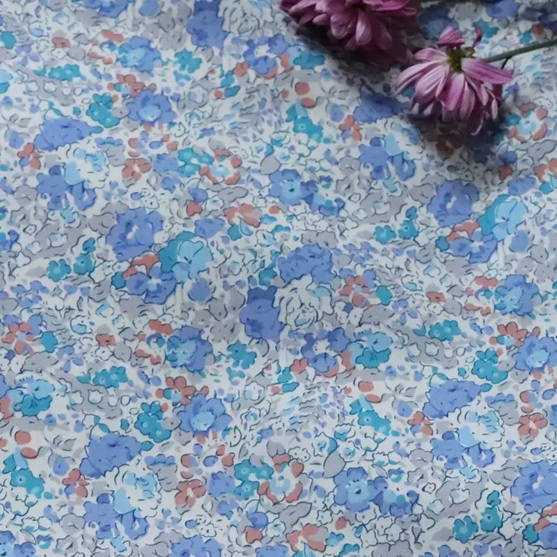 Claire Blue Floral 100% Cotton 80S Like Liberty Fabric Digital Printing For Sewing Cloth Dresses Skirt Kids Designer Poplin