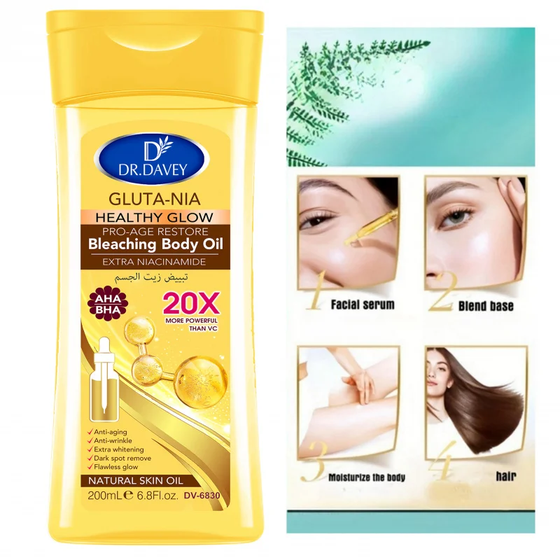 200ml DR.DAVEY GLUTA NIA Body Oilزيت العناية بالبشرة يرطب ويغذي البشرة بسعة كبيرة زيت أساسي للجسم بالكامل for Body, Face, Hand, Lip, Eye，travelDr.davey