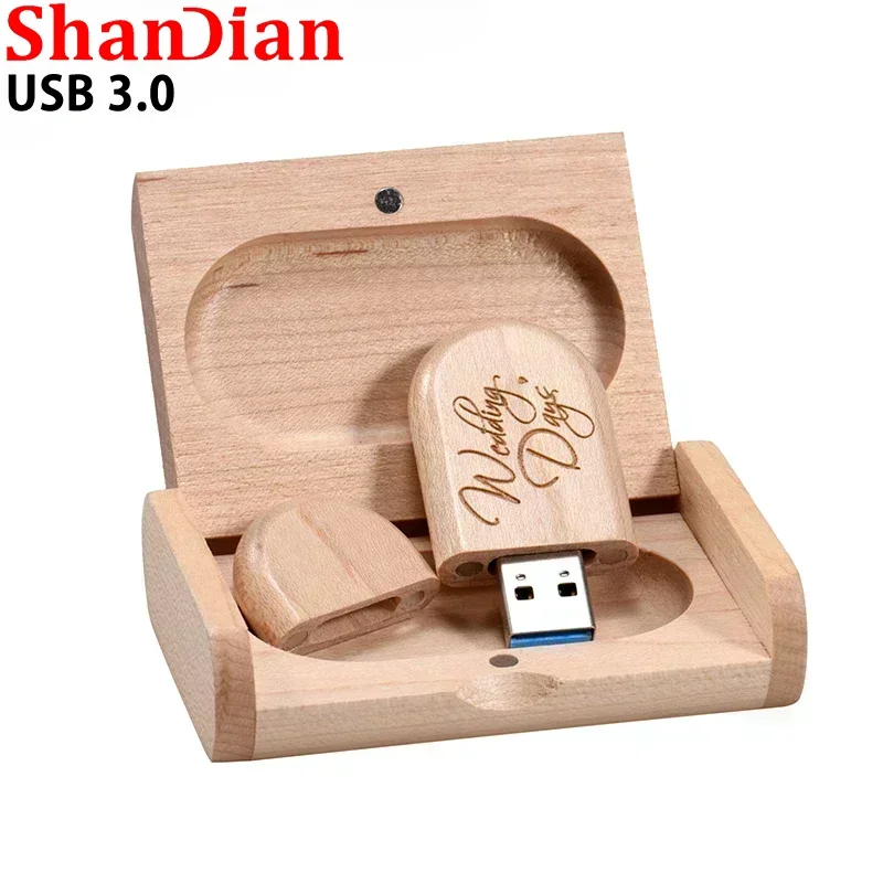 SHANDIAN USB 3.0 Wooden Box Pen Drive Free Custom Logo USB Flash Drive Bamboo Pendrive Wedding Gift Memory Stick 128GB 32GB 64GB