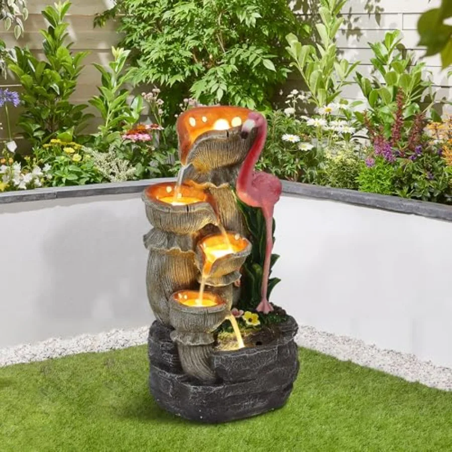 

Flamingo Outdoor Water Fountain 5 Tiered Waterfall Fountains with LED Lights Floor Garden Waterfalls Outside Modern Cascading F
