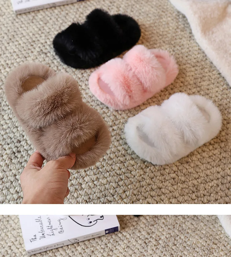 Kinder-Baumwollpantoffeln in Khaki für Jungen und Mädchen, Fell-Schuhe für Herbst und Winter, Rosa, Beige, Rutschfeste Flache Hausschuhe für Mittlere und Große Kinder – Detail 11