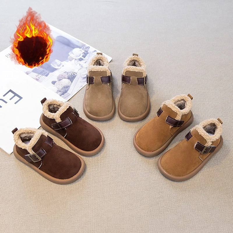 

Children's Snow Boots 2-18 Years Old Khaki Padded Thickened Boys Girls Fur Shoes Yellow Lightweight Non-slip Kids Short Boots