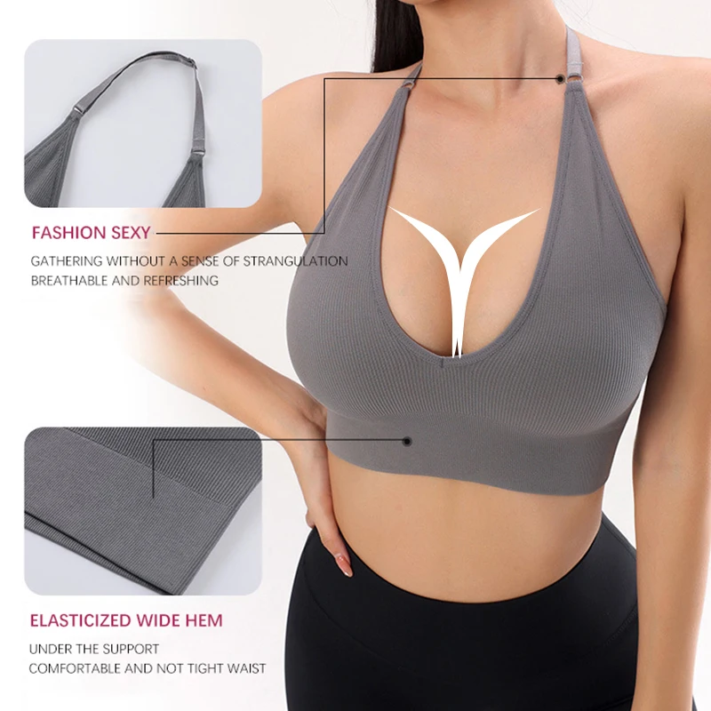 Flarixa Halter Sports Bra Women Seamless Padded Activewear Bra Fitness Yoga Top Bralette Back Invisible Gym Workout Underwear