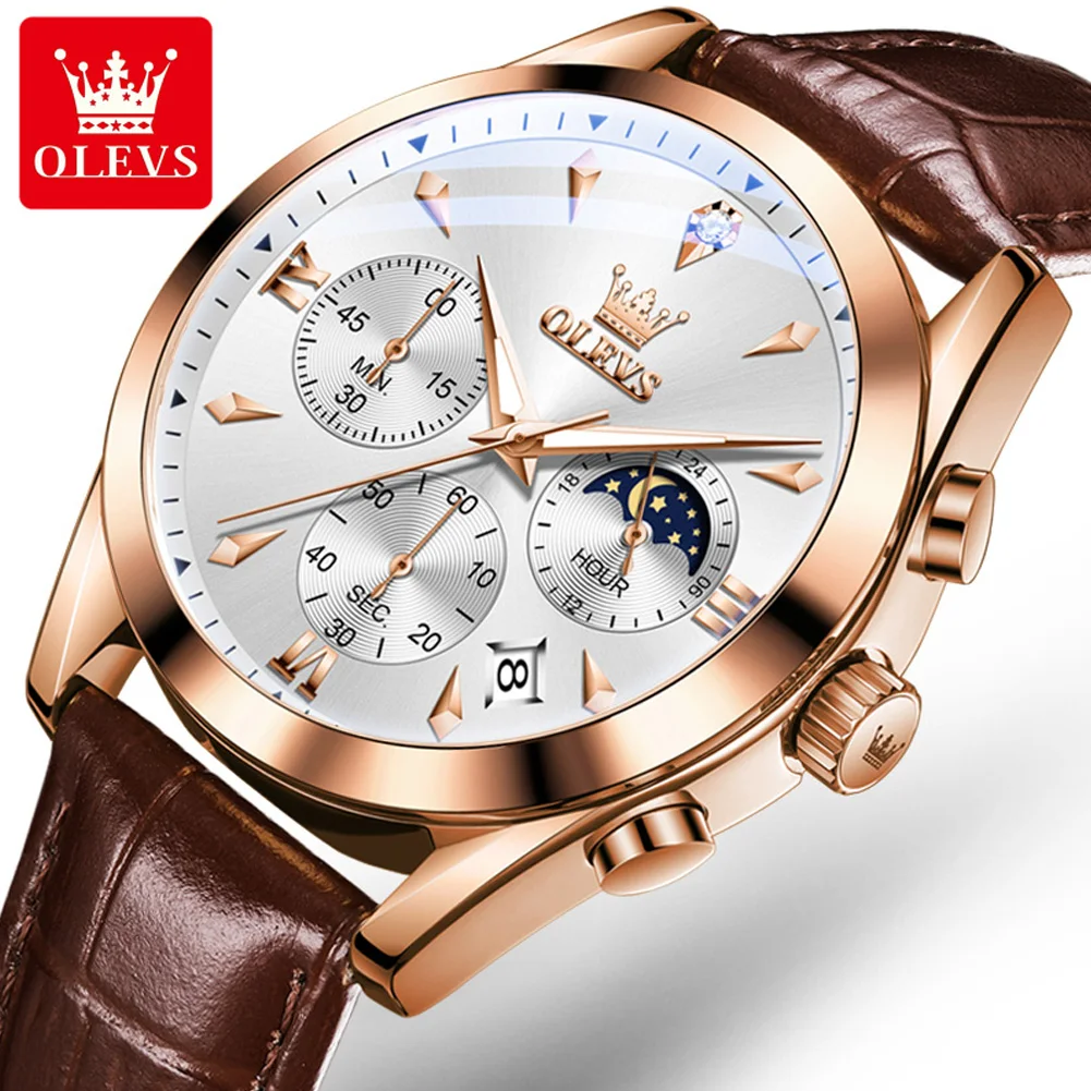 

OLEVS Brand New Fashion Quartz Watch Men Leather Waterproof Luminous Calendar Luxury Chronograph Watches Mens Relogio Masculino