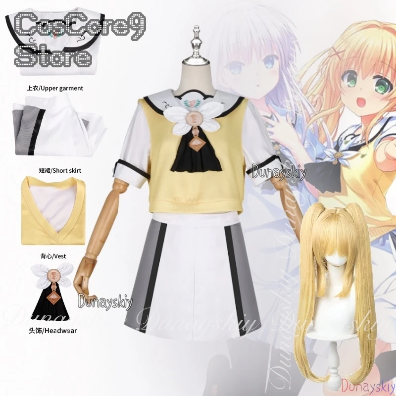 

Summer Pockets Game Ao Sorakado And Tsumugi Wenders Cosplay With White Yellow JK With Yellow Blue Wigs Cosplay 할로윈 의상 Full Suit